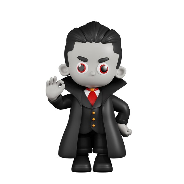 PSD 3d cartoon dracula vampire giving ok sign pose