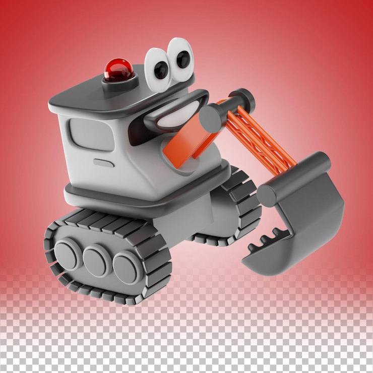 PSD 3d cartoon excavator construction illustration with funny faces