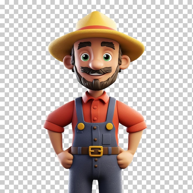 PSD 3d cartoon farmer smiling closeup halfbody isolated on transparent background png psd