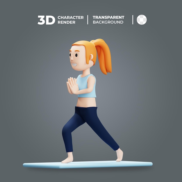 PSD 3d мультфильм женщина, занимающаяся йогой