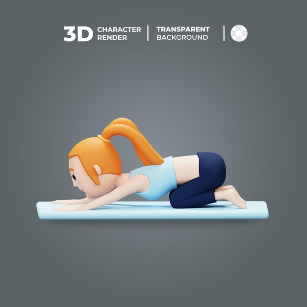 3D мультфильм женщина, занимающаяся йогой