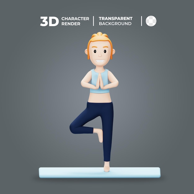 PSD 3d cartoon female doing yoga pose