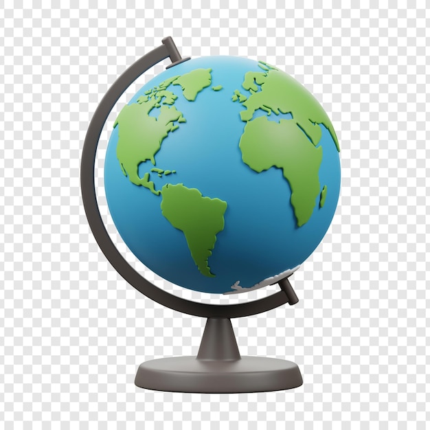 3D Cartoon Globe of Earth on transparent background