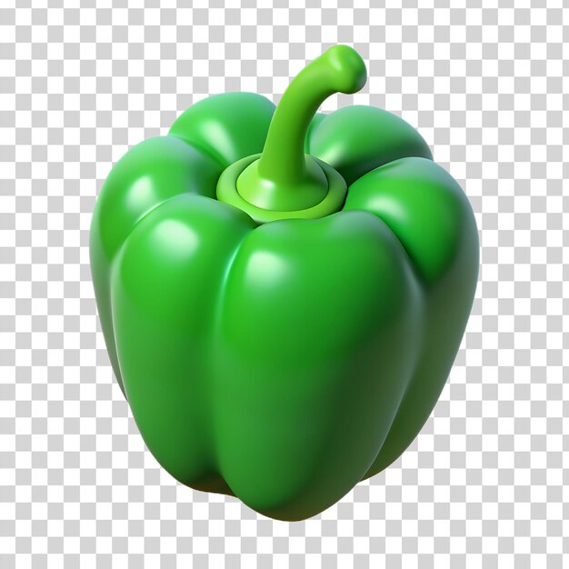 3d cartoon green pepper bell isolated on transparent background