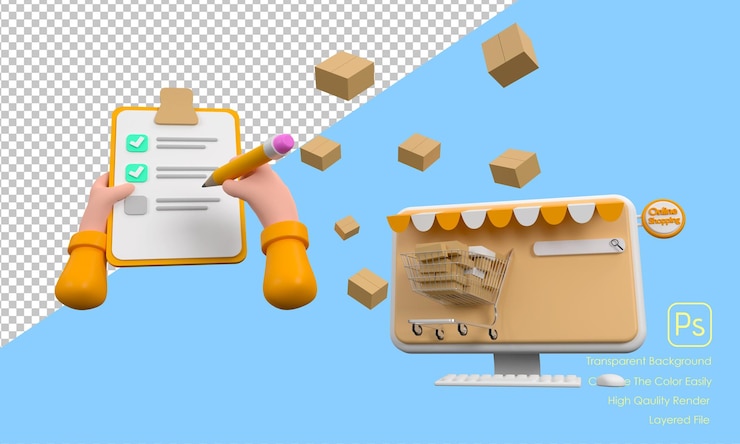 PSD 3d cartoon hand of a courier's make checked and hand writing on clipboard