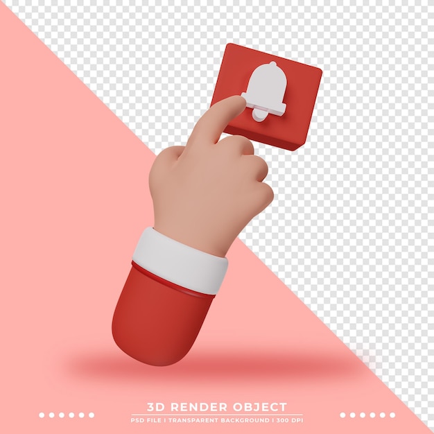 3d cartoon hand gesture clicking the notification button