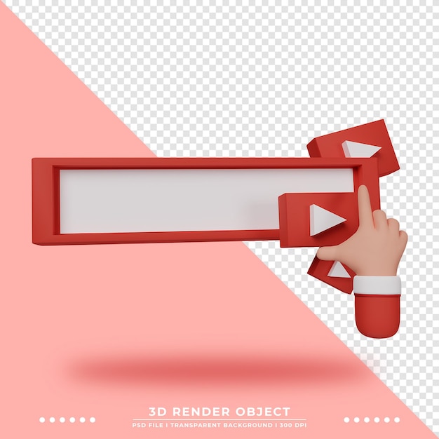 PSD 3d мультфильм жест рукой для продвижения аккаунта youtube