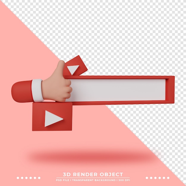 PSD 3d мультфильм жест рукой для продвижения аккаунта youtube