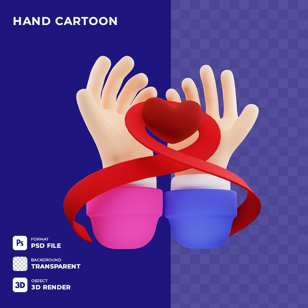 PSD 3d cartoon hand gesture with red ribbon suitable for world day campaign