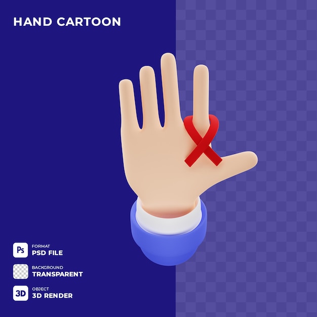 PSD 3d cartoon hand gesture with red ribbon suitable for world day campaign