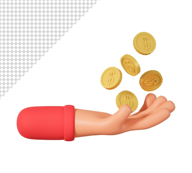 3d cartoon hand holding money coins