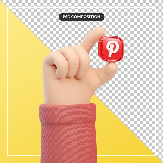 3D cartoon handgebaar met pinterest logo icoon