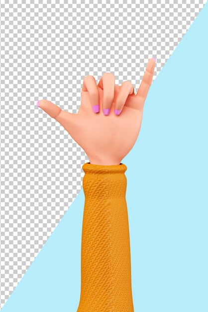 3D cartoon hands show the gesture of peace. Women's hands with a victory gesture. 3d render.