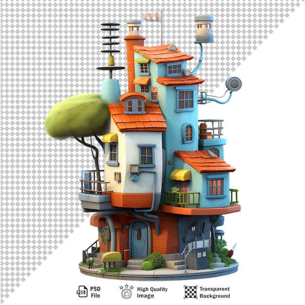 PSD 3d cartoon house isolated on transparent background