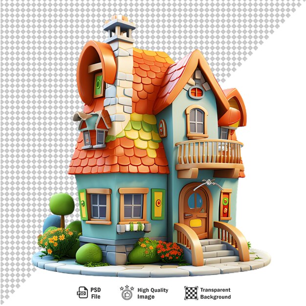 PSD casa di cartoni animati 3d isolata su sfondo trasparente
