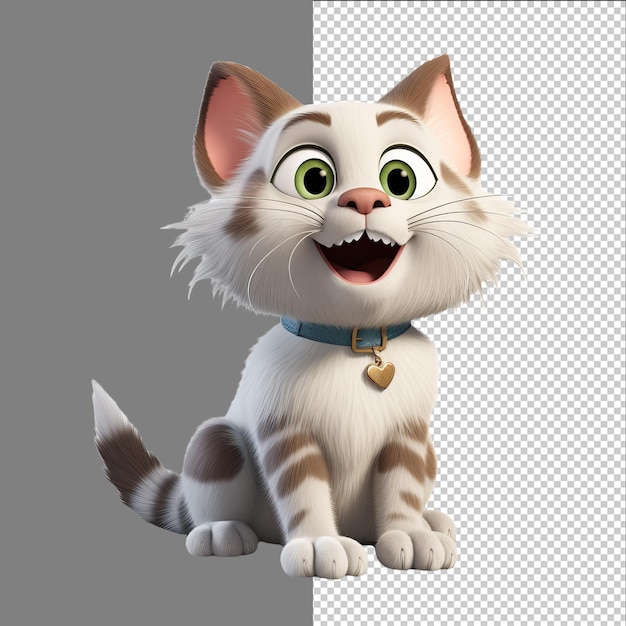 PSD 3d cartoon illustratie van witte kat geïsoleerd op transparante achtergrond png psd