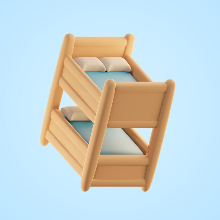 PSD 藍色背景上一張二層床的 3d 卡通插圖