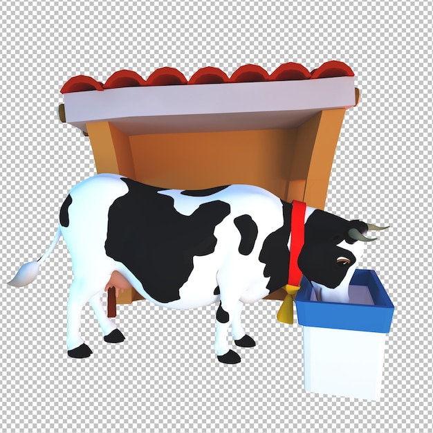 PSD 3d cartoon illustration cow eating