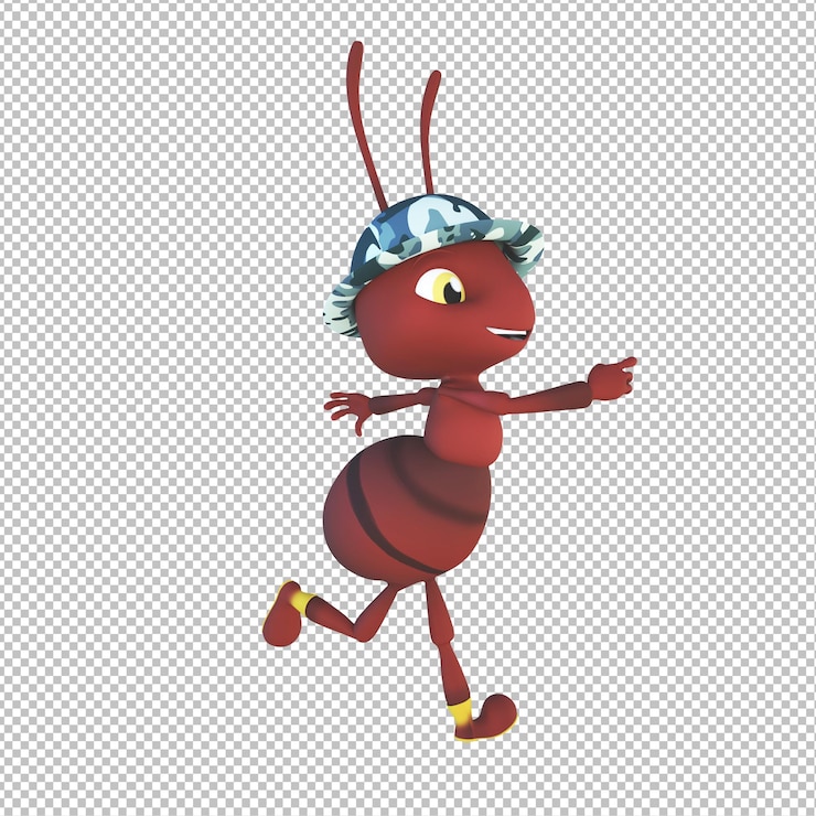 PSD 3d cartoon illustration cute ant marching walking