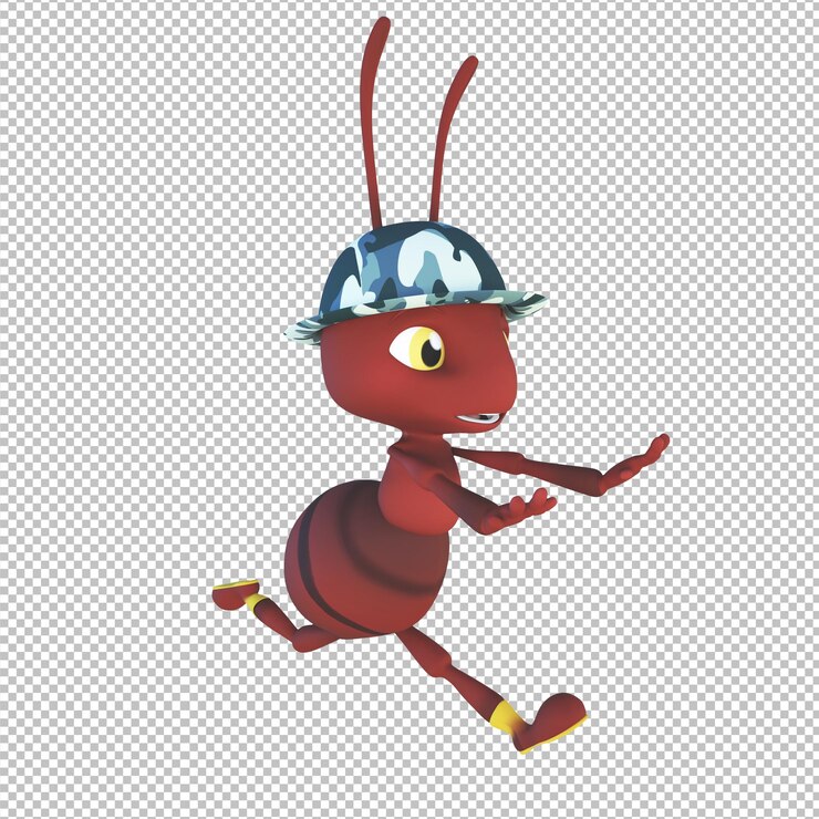 PSD 3d cartoon illustration cute ant running scary