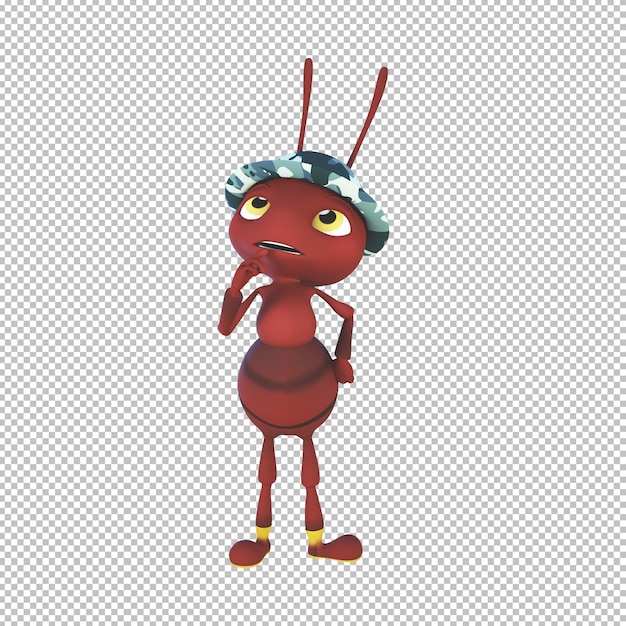 PSD 3d cartoon illustration cute ant thinking