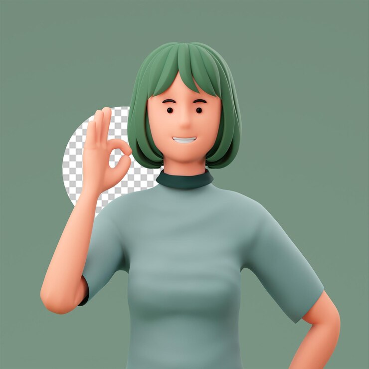PSD 3d cartoon illustration cute girl with okay finger gesture