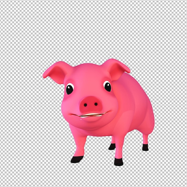 3d cartoon illustration cute pig looking at camera