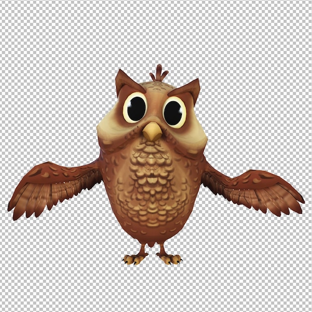 PSD 3d cartoon illustration owl open wings