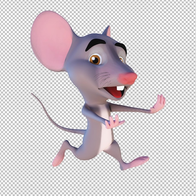 3d cartoon illustration scary rat running away