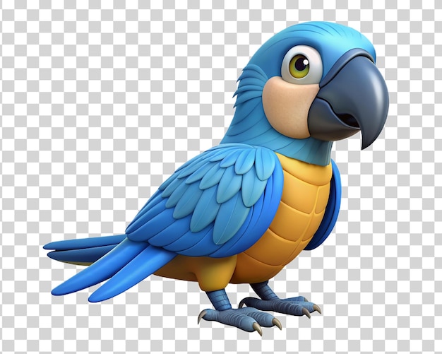 PSD cartone animato 3d macaw su sfondo trasparente