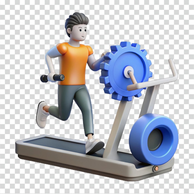 PSD 3d cartoon man running on treadmill