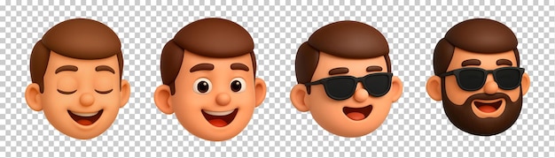 3d cartoon mannelijke emoji avatars verschillende uitdrukkingen zonnebril geïsoleerd op transparante achtergrond png
