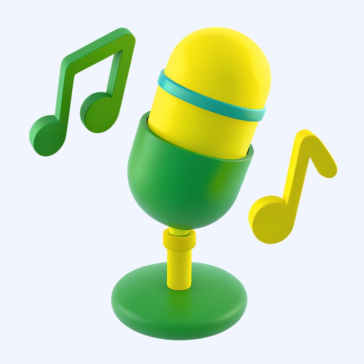 PSD 3d cartoon microphone with music notes