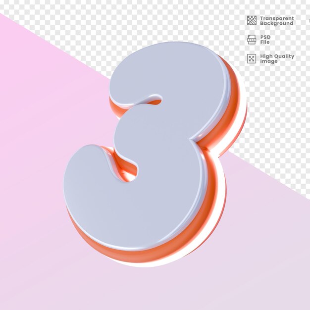 3D Cartoon Number Three