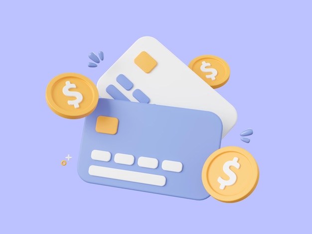 3D cartoon ontwerp illustratie van Creditcards met dollar munt Betalingen per creditcard