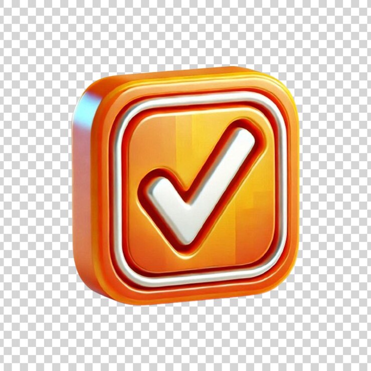 3D cartoon Orange Check Mark Button on transparent background