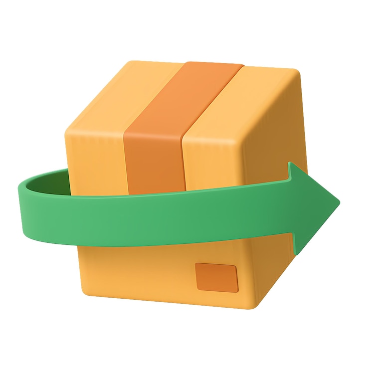 PSD 3d cartoon of a package with a return arrow