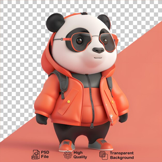 PSD 3d мультфильм панда в куртке изолирована на прозрачном фоне включает png файл