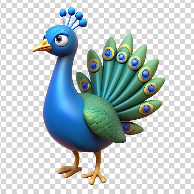 3d cartoon peacock op een doorzichtige achtergrond
