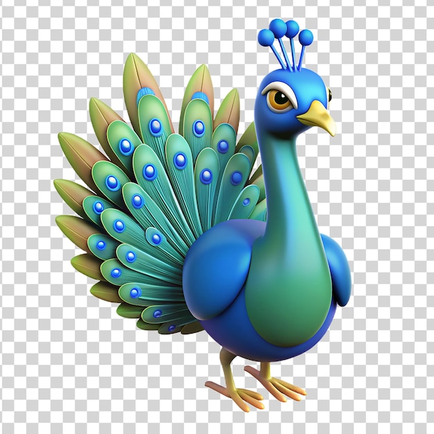 PSD 3d cartoon peacock op een doorzichtige achtergrond