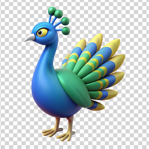 PSD 3d cartoon peacock on transparent background