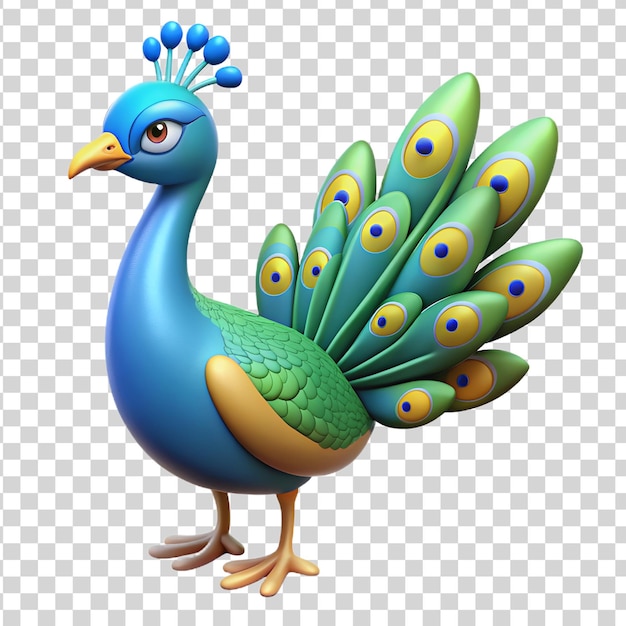 PSD 3d cartoon peacock on transparent background