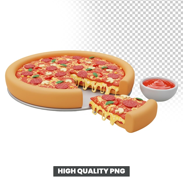3D Cartoon Pizza with Pepperoni Cheese and Tomato Sauce