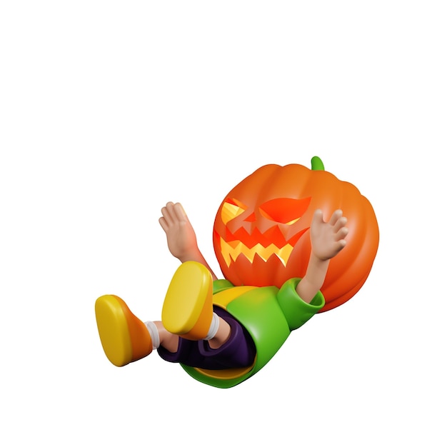 PSD 3d cartoon pumpkin falling pose