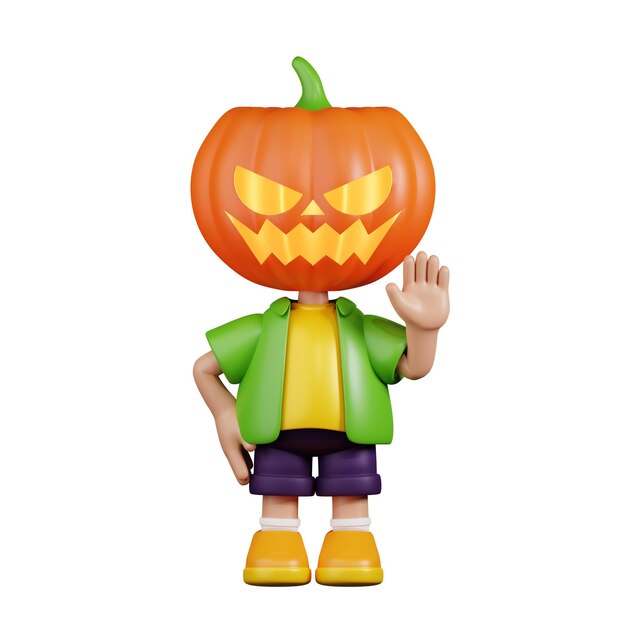 PSD 3d cartoon pumpkin hands up pose