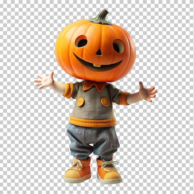 PSD 3d cartoon pumpkin happy jumping poses on transparent background