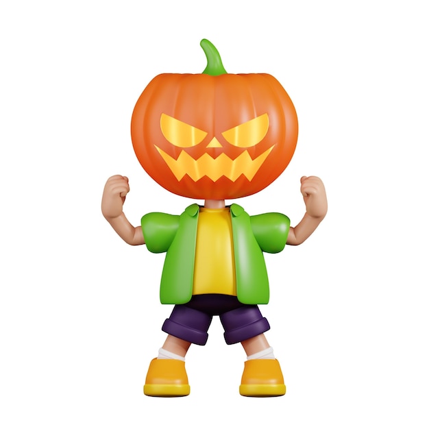 PSD 3d cartoon pumpkin looking strong pose