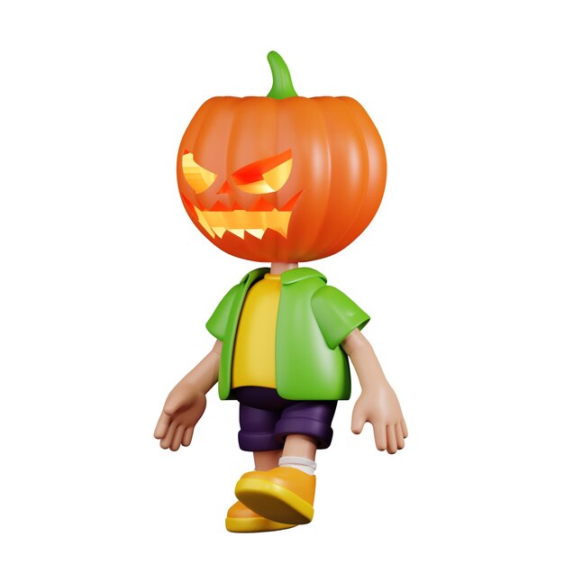 PSD 3d cartoon pumpkin walking pose