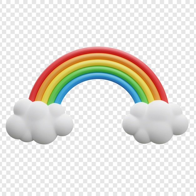 3D Cartoon Rainbow with Clouds on transparent background