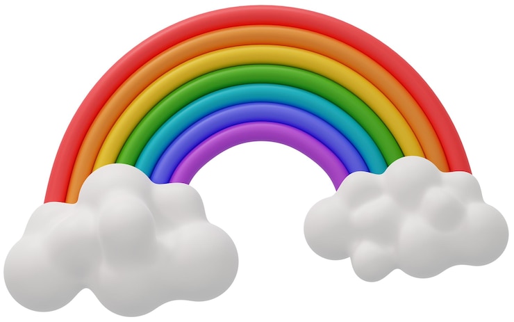 PSD 3d cartoon regenboog met wolken
